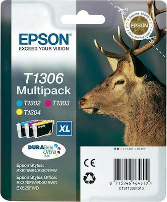 Epson T1306 Πακέτο 3 Μελανιών Εκτυπωτή InkJet Κίτρινο / Κυανό / Ματζέντα (C13T13064010 C13T13064012)