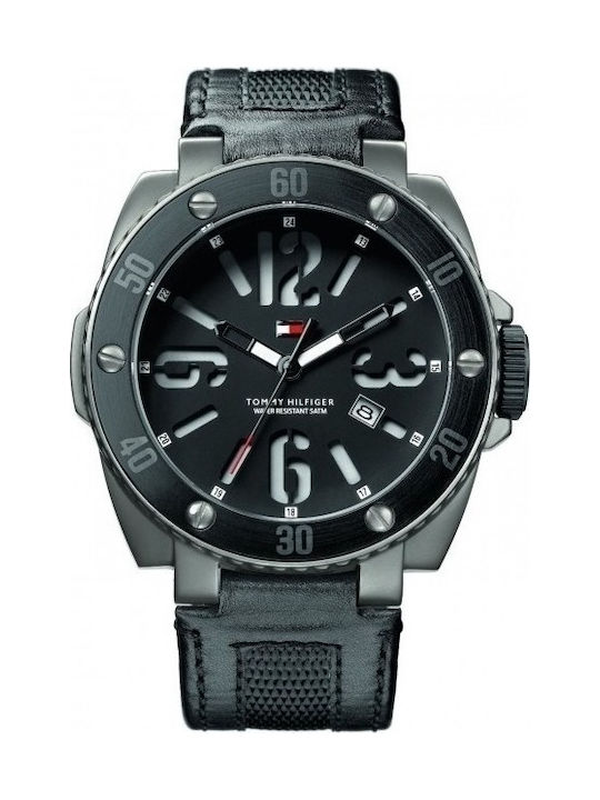 Tommy Hilfiger Uhr Batterie mit Schwarz Lederarmband