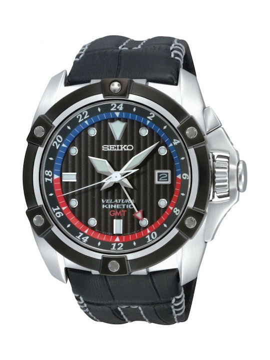 Seiko Velatura Men's Watch 44mm Kinetic with Black Leather Strap