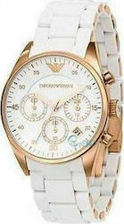 Emporio Armani Chronograph Watch with Rubber Strap White