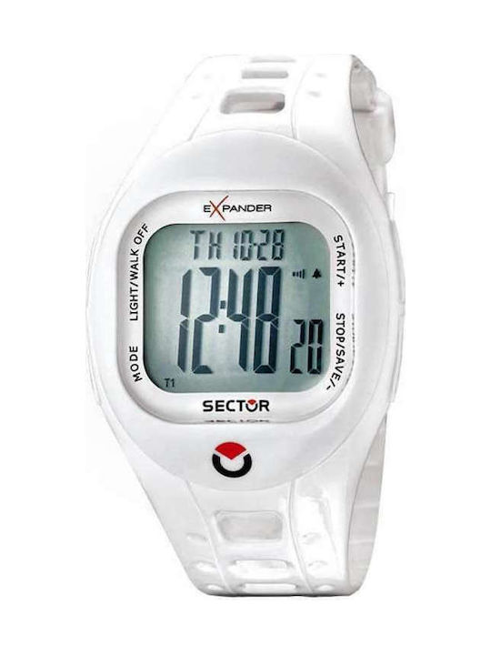 Sector Digital Watch Battery with White Rubber Strap