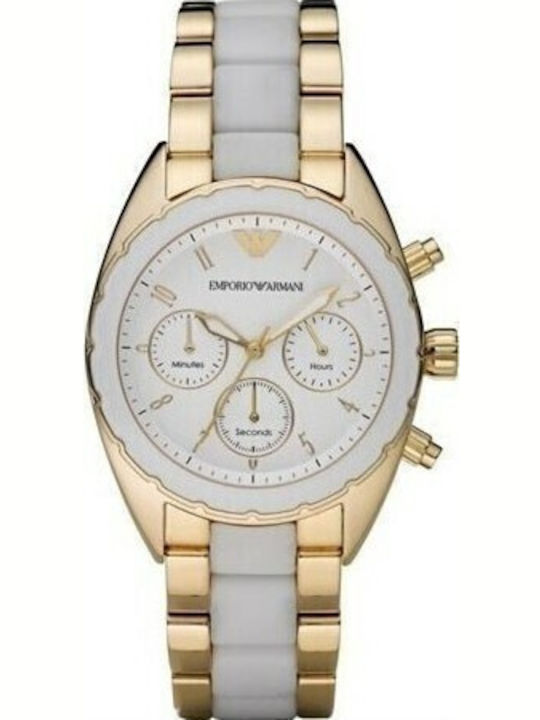 Emporio Armani Sportivo Γυναικείο Ρολόι 35mm Χρονογράφος Μπαταρίας με Χρυσό Μεταλλικό Μπρασελέ