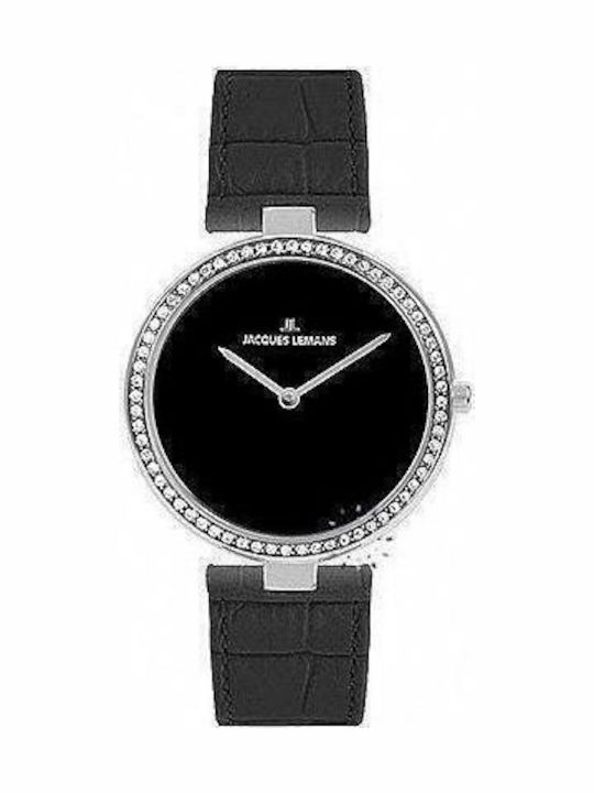 Jacques Lemans Women's Watch with Black Leather Strap