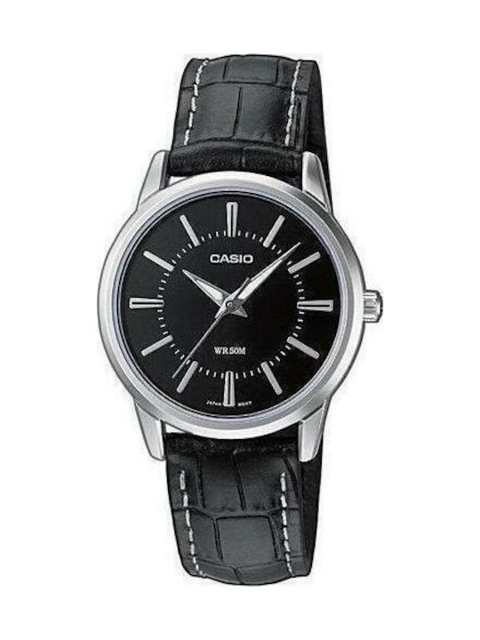 Casio Γυναικείο Ρολόι Μπαταρίας με Μαύρο Δερμάτ...