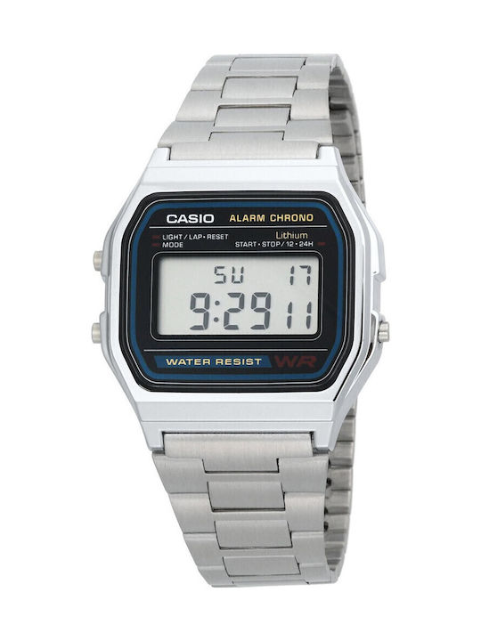 Casio Vintage Iconic Ψηφιακό Ανδρικό Ρολόι 34mm Μπαταρίας με Ασημί Μεταλλικό Μπρασελέ
