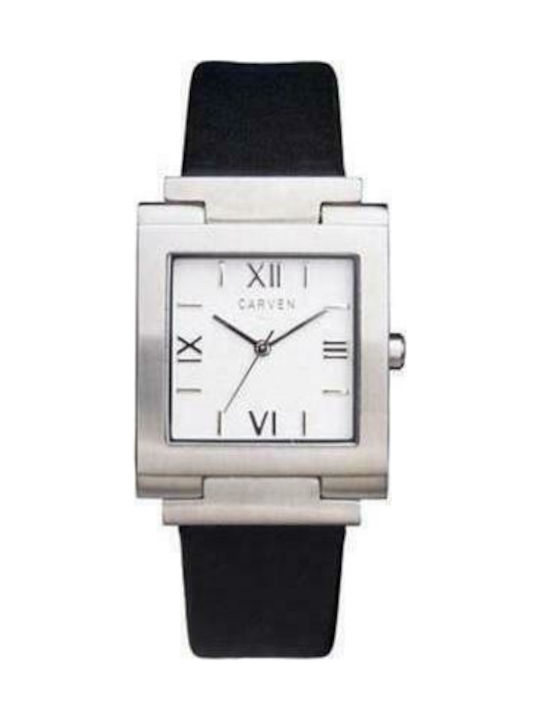 Carven Watch Battery with Black Leather Strap