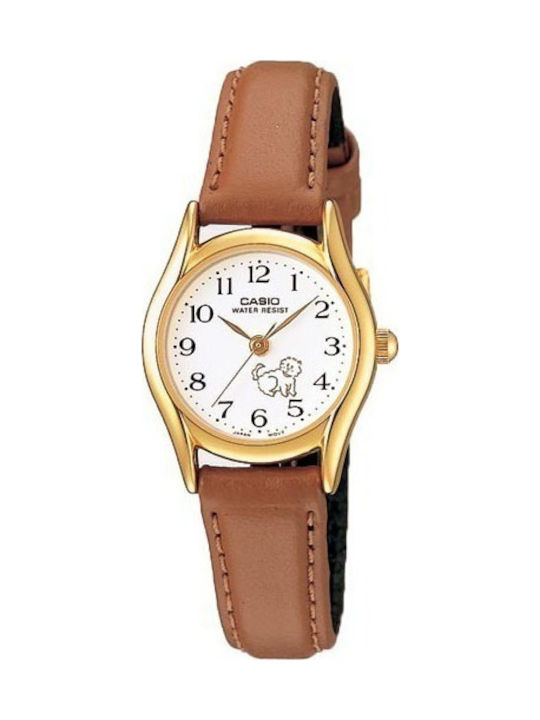 Casio Γυναικείο Ρολόι 12mm Μπαταρίας με Καφέ Δε...