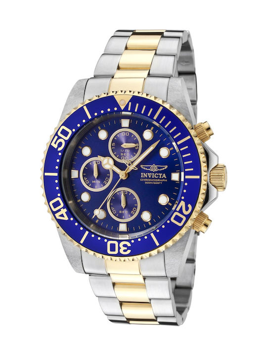 Invicta Pro Diver Ανδρικό Ρολόι 43mm Χρονογράφος Kinetic με Ασημί