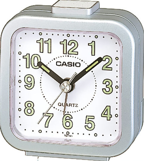 Casio Επιτραπέζιο Ρολόι LED Πλαστικό με Ξυπνητήρι Ασημί TQ-141-8EF
