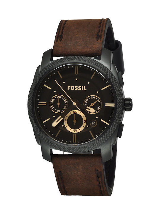 Fossil Ανδρικό Ρολόι 42mm Χρονογράφος Μπαταρίας με Καφέ Δερμάτινο Λουράκι