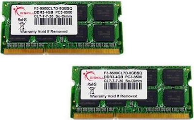 G.Skill 8GB DDR3 RAM με 2 Modules (2x4GB) και Ταχύτητα 1066 για Laptop