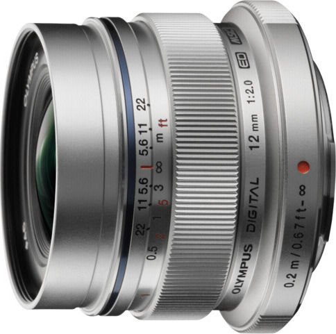 Olympus Crop Kameraobjektiv M.Zuiko Digital ED 12mm 1:2.0 Weitwinkel für Micro Four Thirds (MFT) Mount Silver
