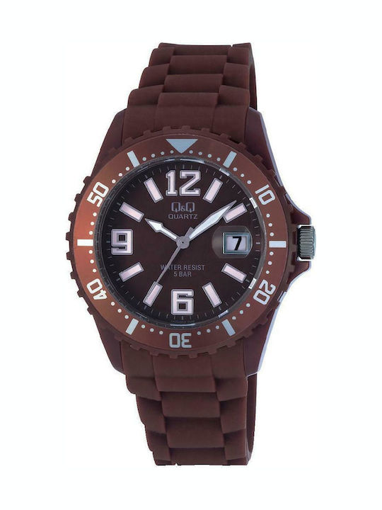 Q&Q Ceas Barbătesc 44mm Baterie cu Cureaua de Cauciuc Burgundy