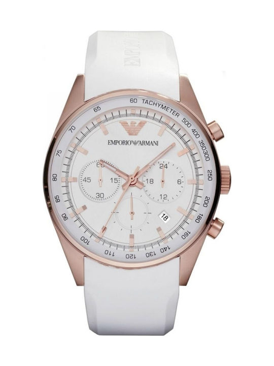 Emporio Armani Chrono Rosegold Case White Dial and Rubber