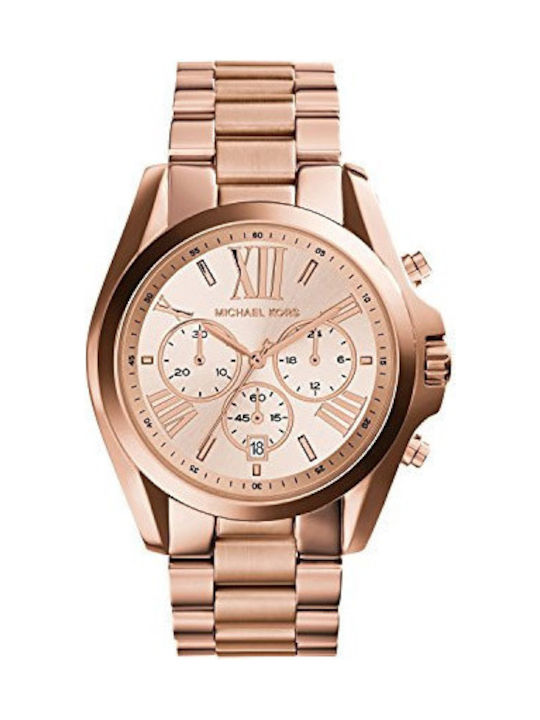 Michael Kors Bradshaw Γυναικείο Ρολόι 43mm Χρονογράφος Μπαταρίας με Ροζ Χρυσό Μεταλλικό Μπρασελέ