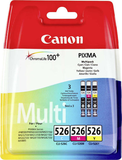 Canon CLI-526 Original Pack of 3 InkJet Printer Inks Yellow / Cyan / Magenta (4541B009)