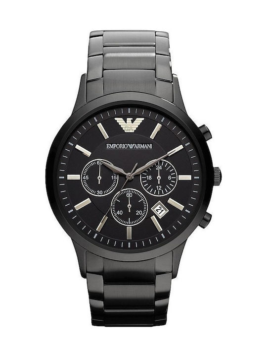 Emporio Armani Ανδρικό Ρολόι 43mm Χρονογράφος Μπαταρίας με Μαύρο Μεταλλικό Μπρασελέ