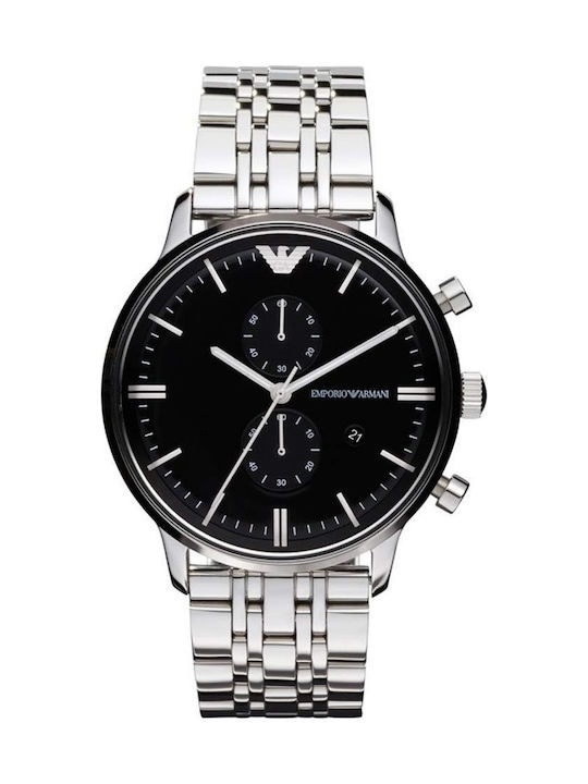 Emporio Armani Classic Ανδρικό Ρολόι 43mm Χρονογράφος Μπαταρίας με Ασημί Μεταλλικό Μπρασελέ
