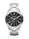 Fossil Herrenuhr 44mm Chronograph Batterie mit Silber Metallarmband