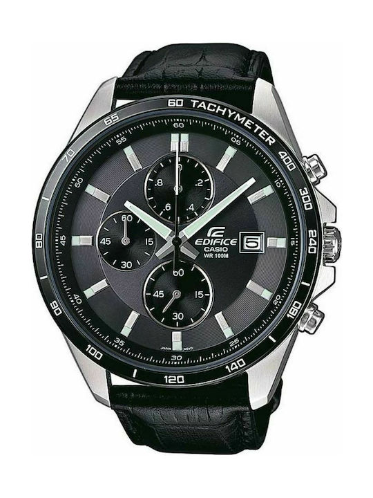 Casio Edifice Watch Chronograph Battery with Black Leather Strap