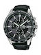 Casio Edifice Watch Chronograph Battery with Black Leather Strap