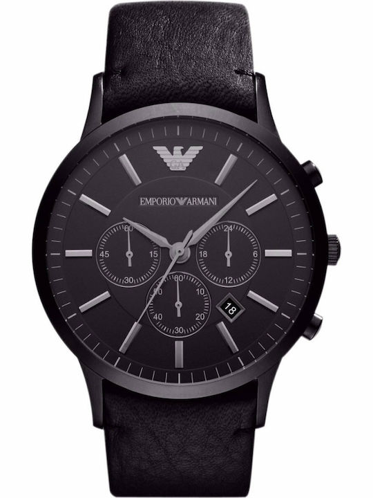 Emporio Armani Men's Watch 46mm Chronograph Battery with Black Leather Strap
