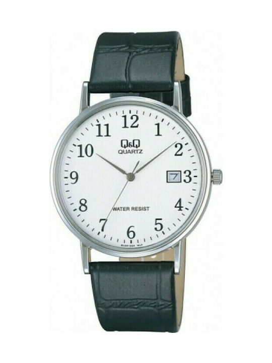 Q&Q BL04J304Y Watch Battery with Black Leather Strap BL04J304Y