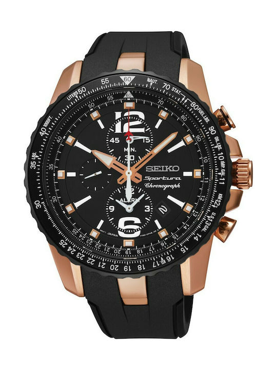 Seiko Sportura Ceas Cronograf Baterie cu Negru Curea de cauciuc