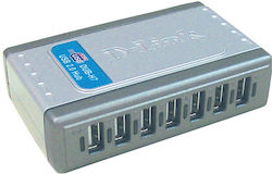 D-Link DUB-H7 (old) v1 USB 2.0 Hub 7 Anschlüsse mit USB-A Verbindung und Externe Stromversorgung Silber