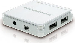 Conceptronic USB 2.0 Hub 7 Θυρών με σύνδεση micro USB-B και Εξωτερική Παροχή Ρεύματος Λευκό