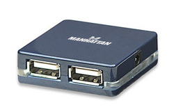 Manhattan USB 2.0 4 Port Hub with USB-A Connection and External Power Supply Blue