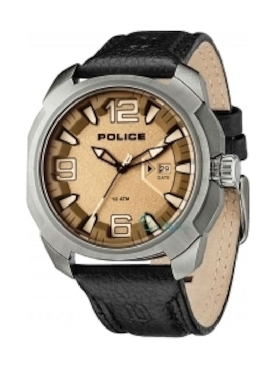 Police Watch Battery with Black Leather Strap