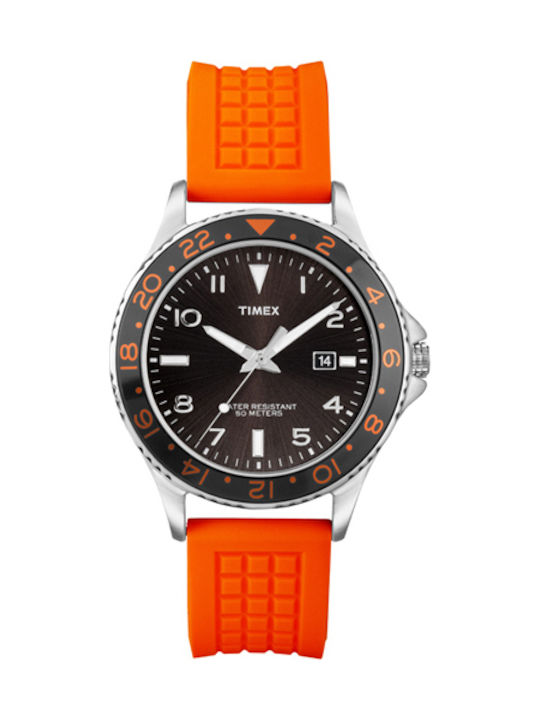 Timex Herrenuhr 45mm Batterie mit Orange Kautschukarmband T2P031