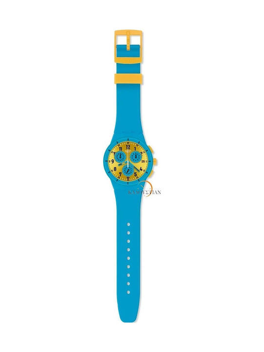 Swatch Uhr mit Blau Kautschukarmband