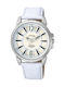 Q&Q Watch Battery with White Leather Strap DA06J311