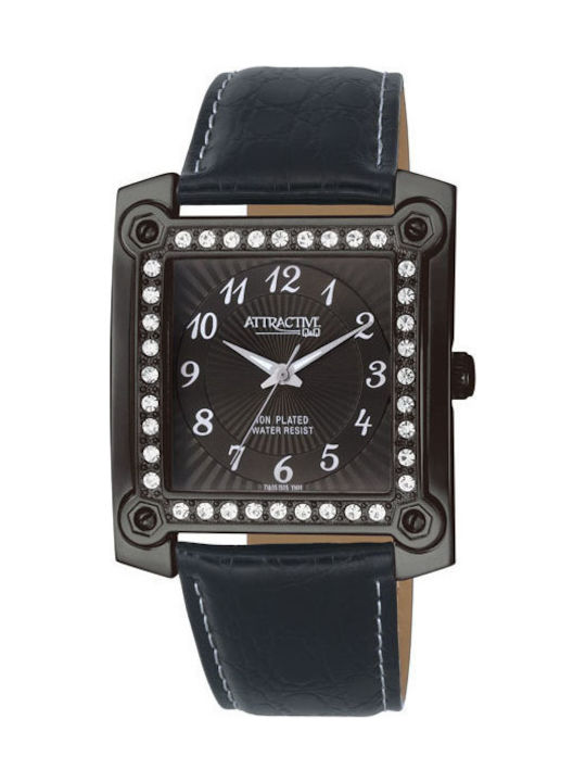 Q&Q Watch with Black Leather Strap DA05J505