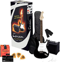 Tenson ST Player Set Electric Guitar Stratocaster with SSS Pickup Configuration Black with Case