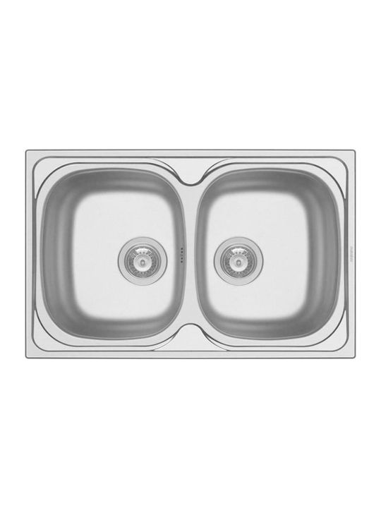 Pyramis Sparta 2B Drop-In Kitchen Inox Satin Sink L79xW50cm Silver