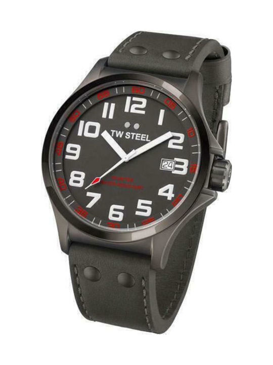 TW Steel Men's Watch 48mm Battery with Black Leather Strap