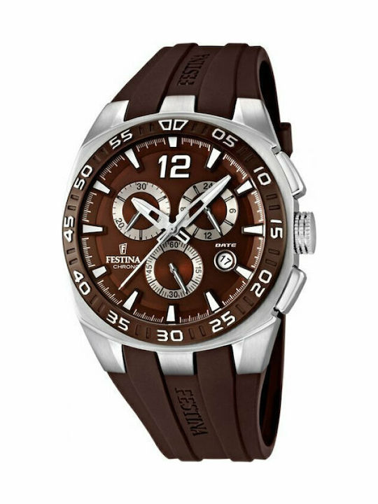Festina Мъжки часовник 45мм Хронограф на батерия с кафяво Каучуково Лицето