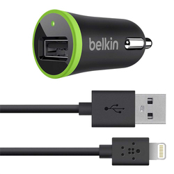 Belkin Încărcător Auto Negru de Intensitate Totală 2.1A cu un Port USB împreună cu Cablu Fulgerul