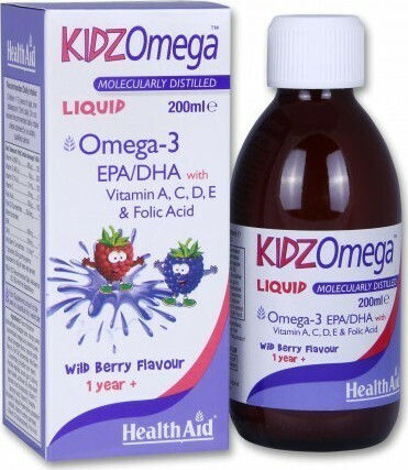 Health Aid KidzOmega Liquid Omega 3 Fischöl Geeignet für Kinder 200ml Wilde Beere