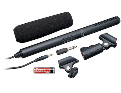 Audio Technica Schrotflinte / Kondensator (Kleinmembran) Mikrofon 3.5mm ATR6550 Shock Mounted/Clip-On-Montage für Kamera ATR6550