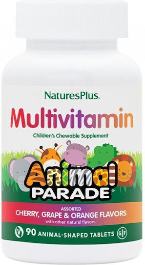 Nature's Plus Animal Parade Children's Chewable Multi-Assorted F Πολυβιταμίνη για Ενίσχυση του Ανοσοποιητικού Cherry Orange Grape 90 μασώμενες ταμπλέτες