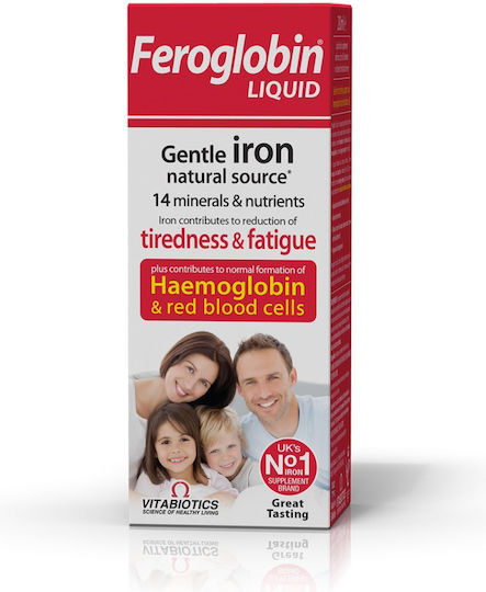 Vitabiotics Feroglobin® Liquid Suitable for Children with Vitamin B6 Liquid Iron with Vitamins B & Zinc 200ml Honey Orange