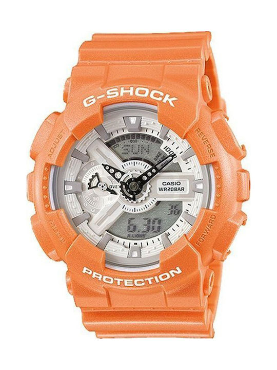 Casio Watch Chronograph Battery with Orange Rubber Strap