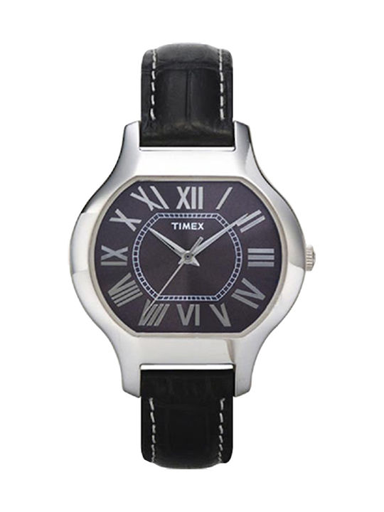 Timex Watch with Black Leather Strap