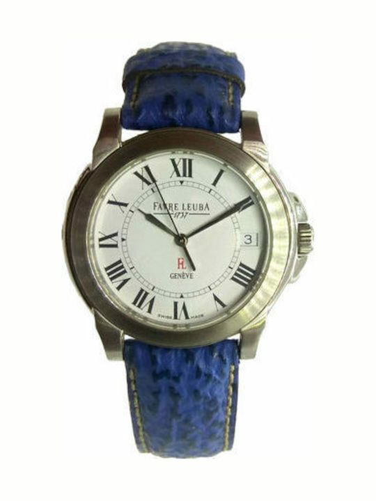 Favre Leuba Men's Watch 36mm Battery with Blue Leather Strap