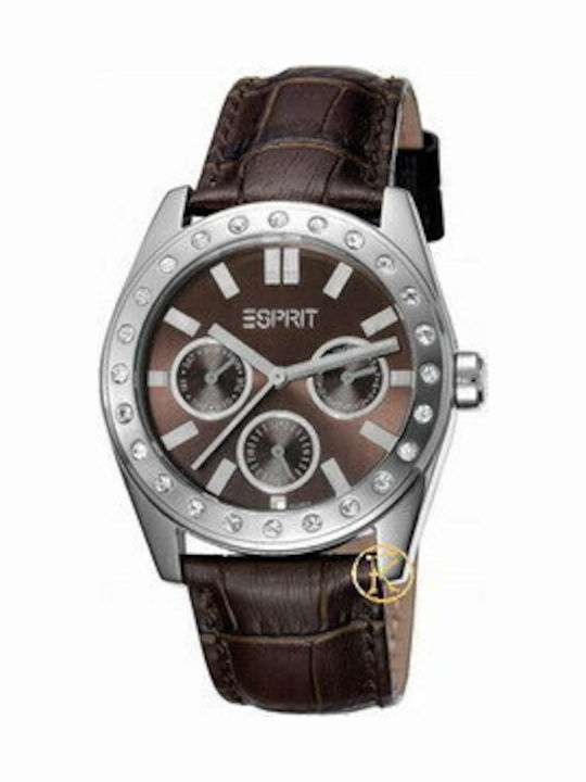 Esprit Star Ανδρικό Ρολόι 39mm Χρονογράφος Μπαταρίας με Καφέ Δερμάτινο Λουράκι