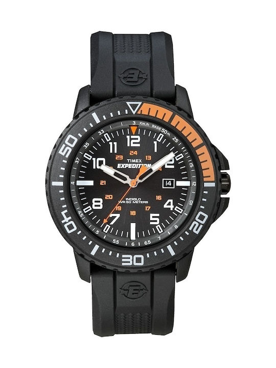 Timex Uhr Batterie mit Schwarz Kautschukarmband T49940
